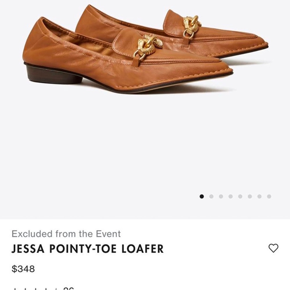 Tory burch Jessa pointy toe loafer in cinnamon brown.